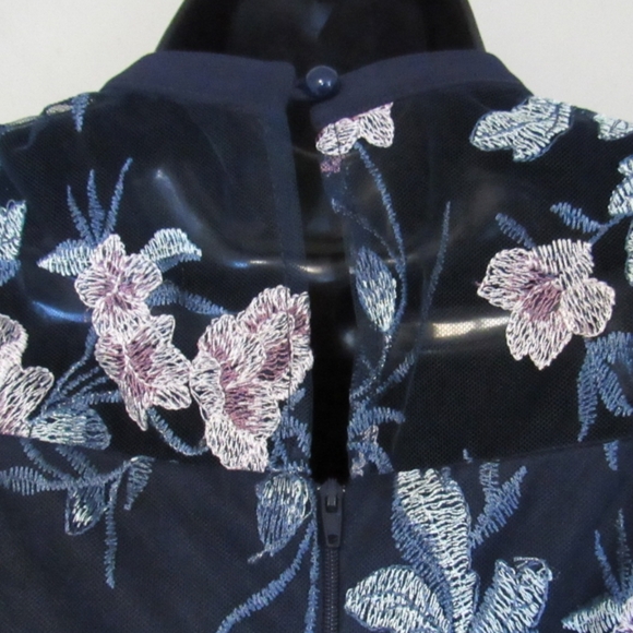 Sequin Hearts Girls Floral Embroidery Lace Dress 16 Navy - Picture 6 of 12